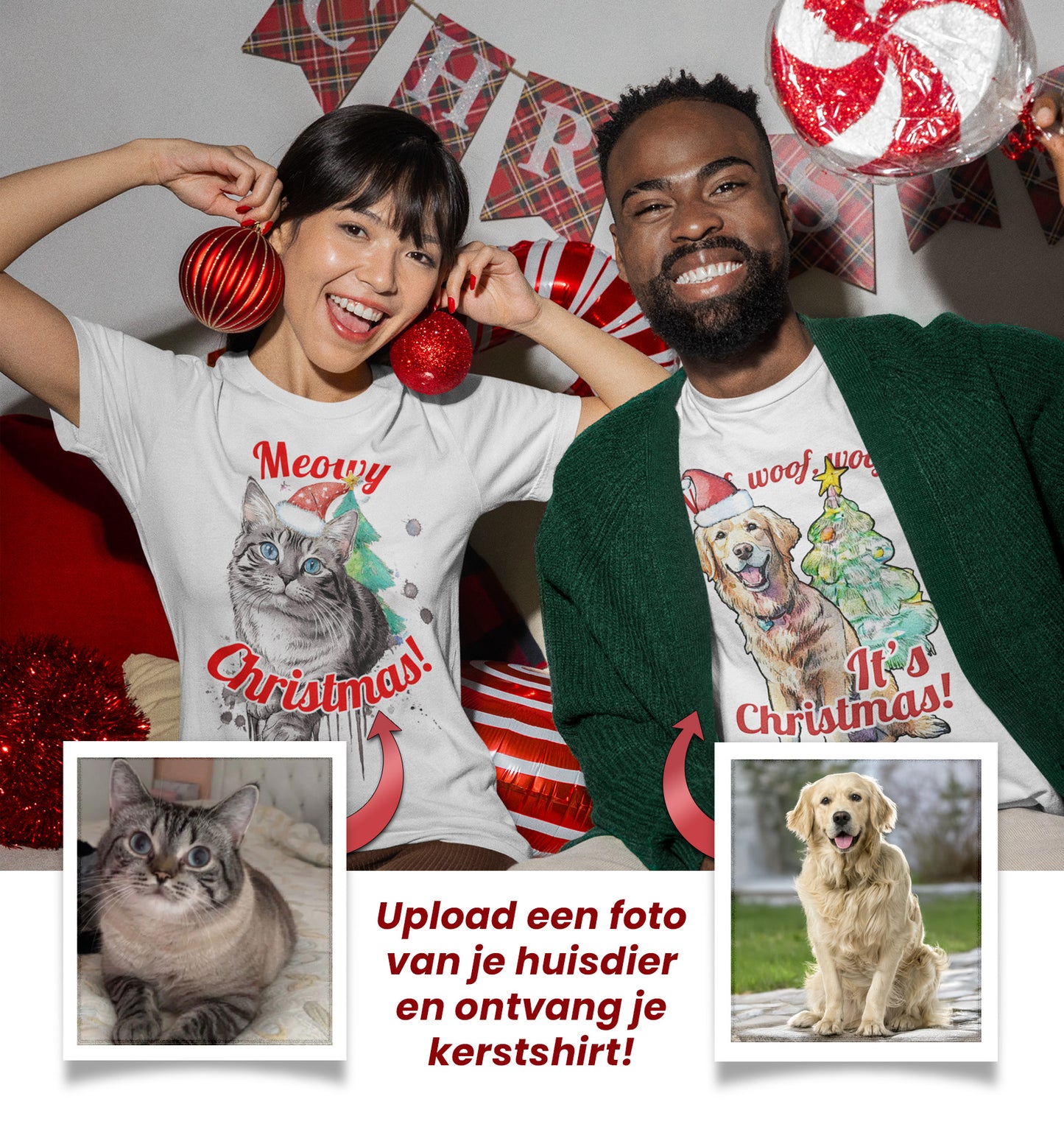 Kerst T-shirt met huisdierportret